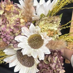 Dried hydrangea and faux flower Arrangement